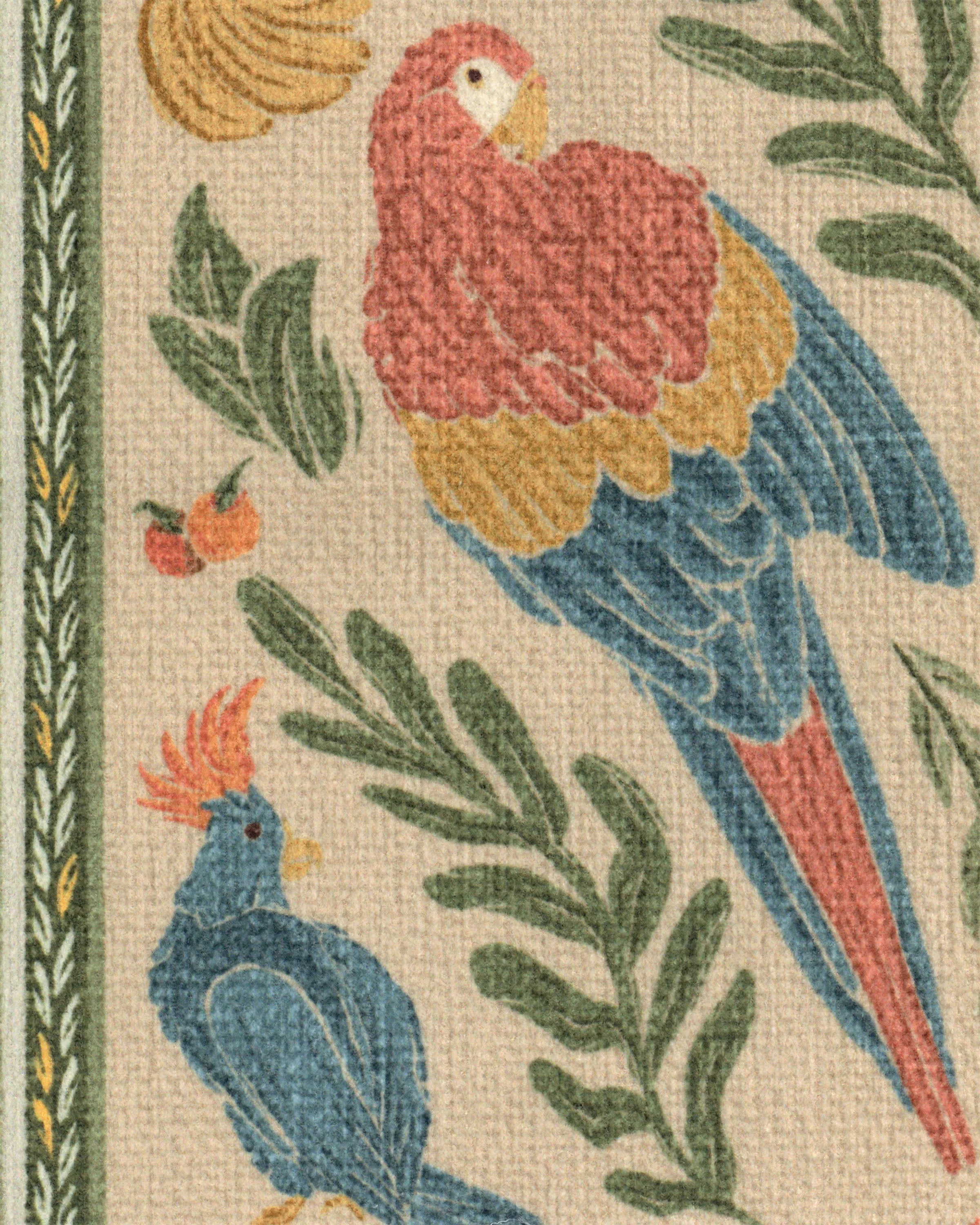 Birds Of A Feather Green & Peach Flatwoven Rug by Iris Apfel