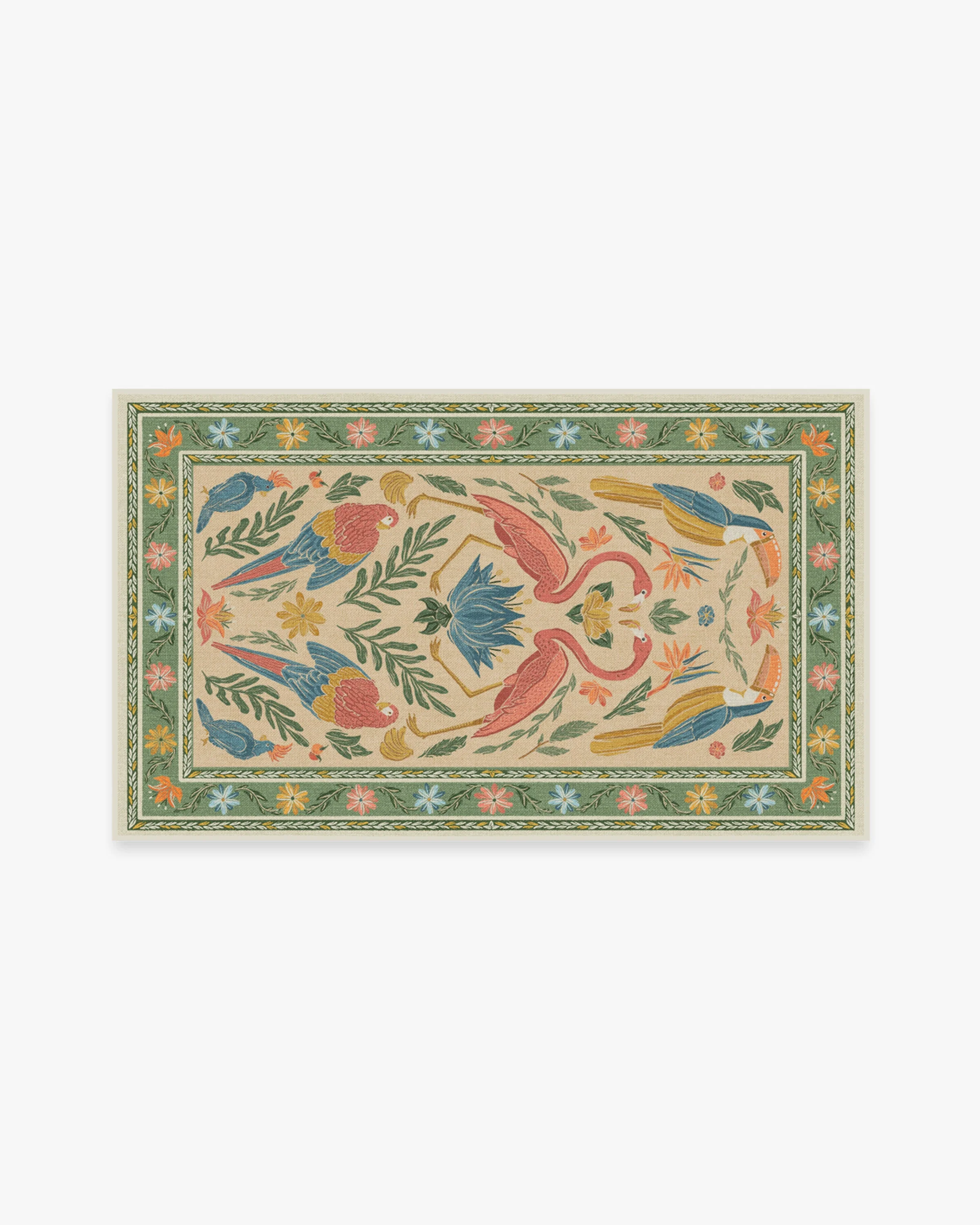 Birds Of A Feather Green & Peach Rug by Iris Apfel