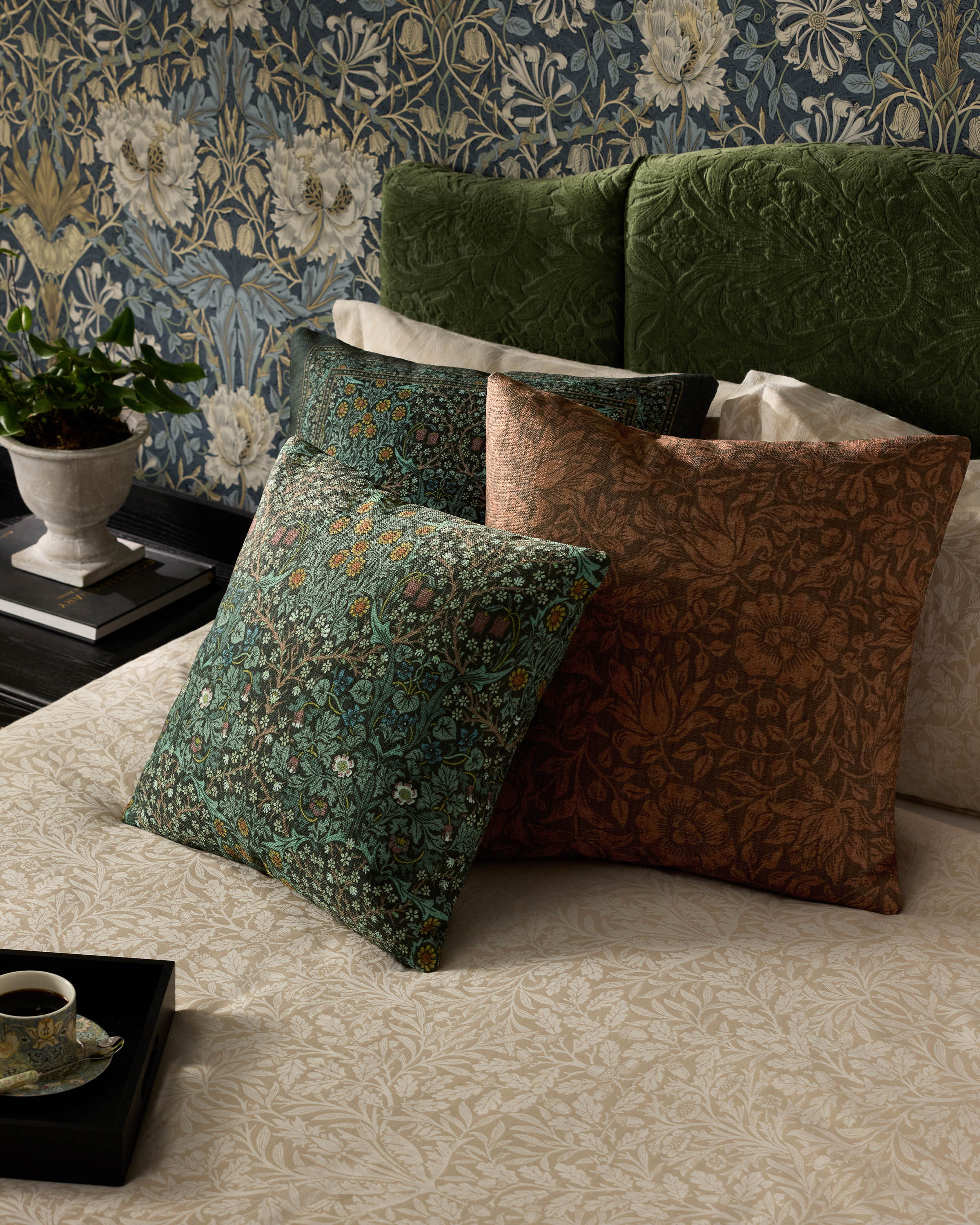 Blackthorn Forest Green Woven Throw Pillow by Morris & Co.