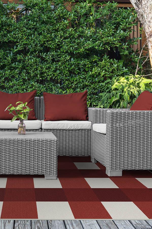 Gingham Plaid Red & White Outdoor Rug