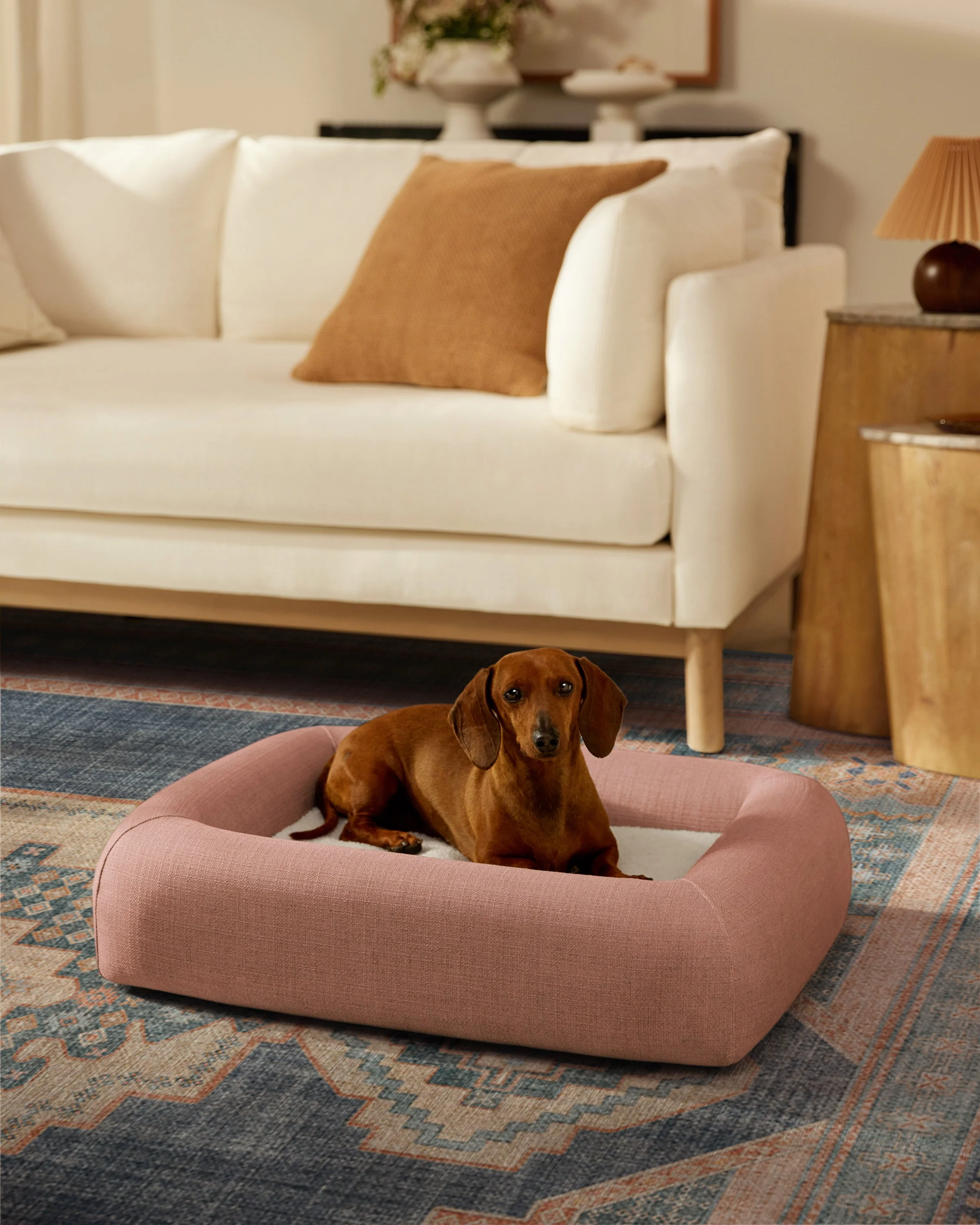 Coral Woven Bolster Pet Bed