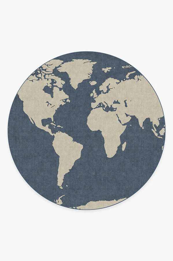 World Map Blue Rug