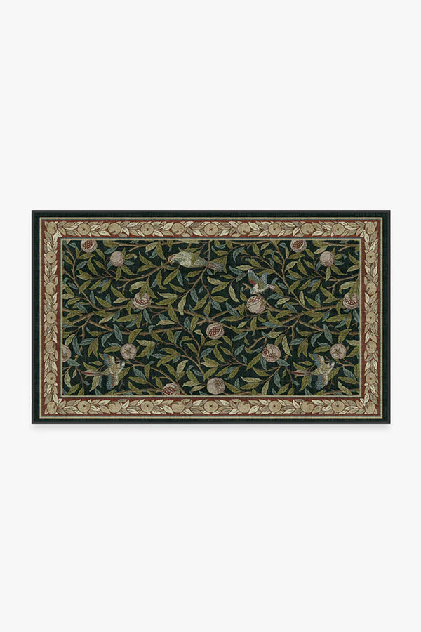 Bird & Pomegranate Teal Green Flatwoven Rug by Morris & Co.