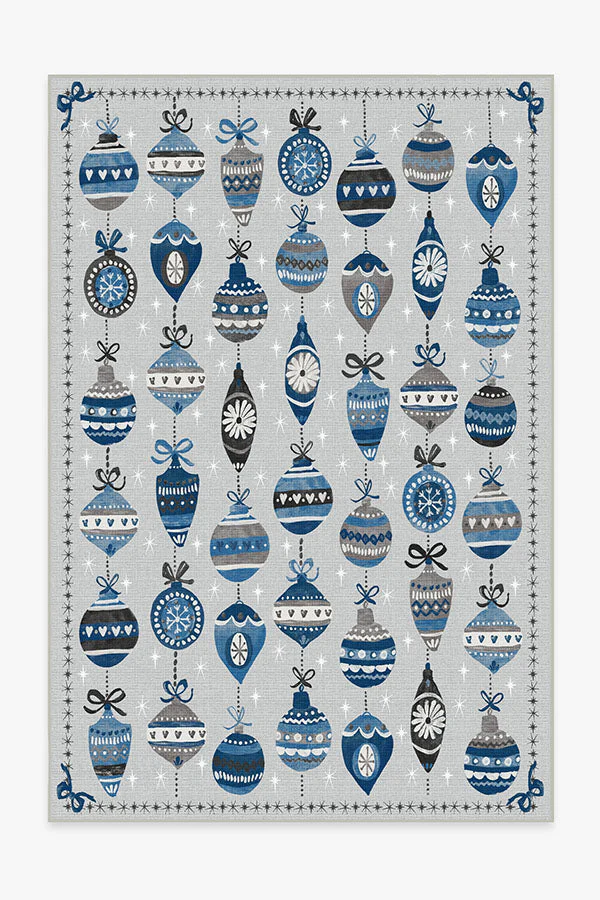 Festive Garland Blue Grey Outdoor Rug