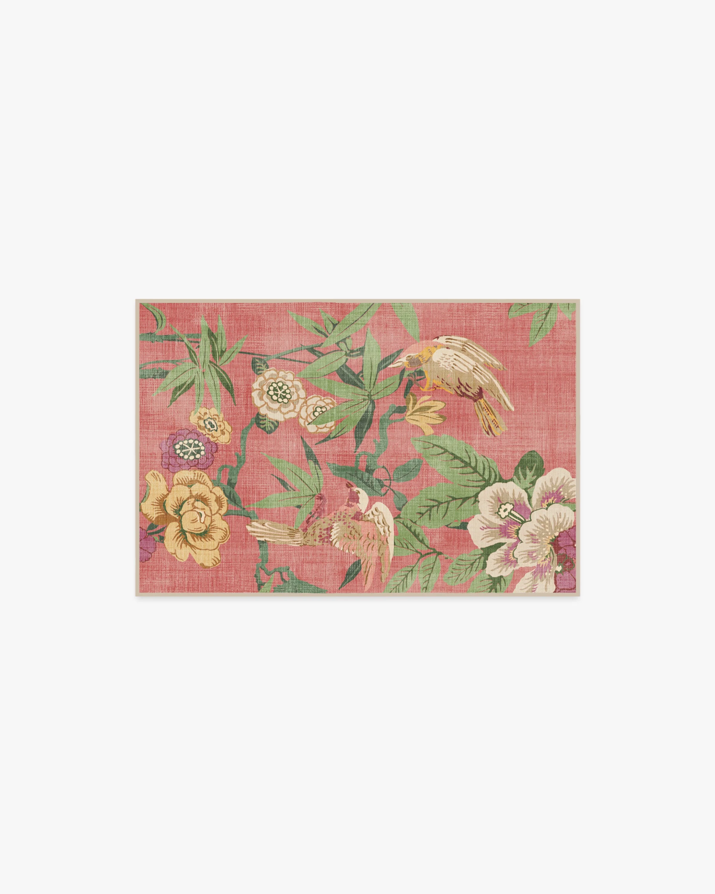 Bamboo & Bird Blossom Pink Flatwoven Rug by Sanderson