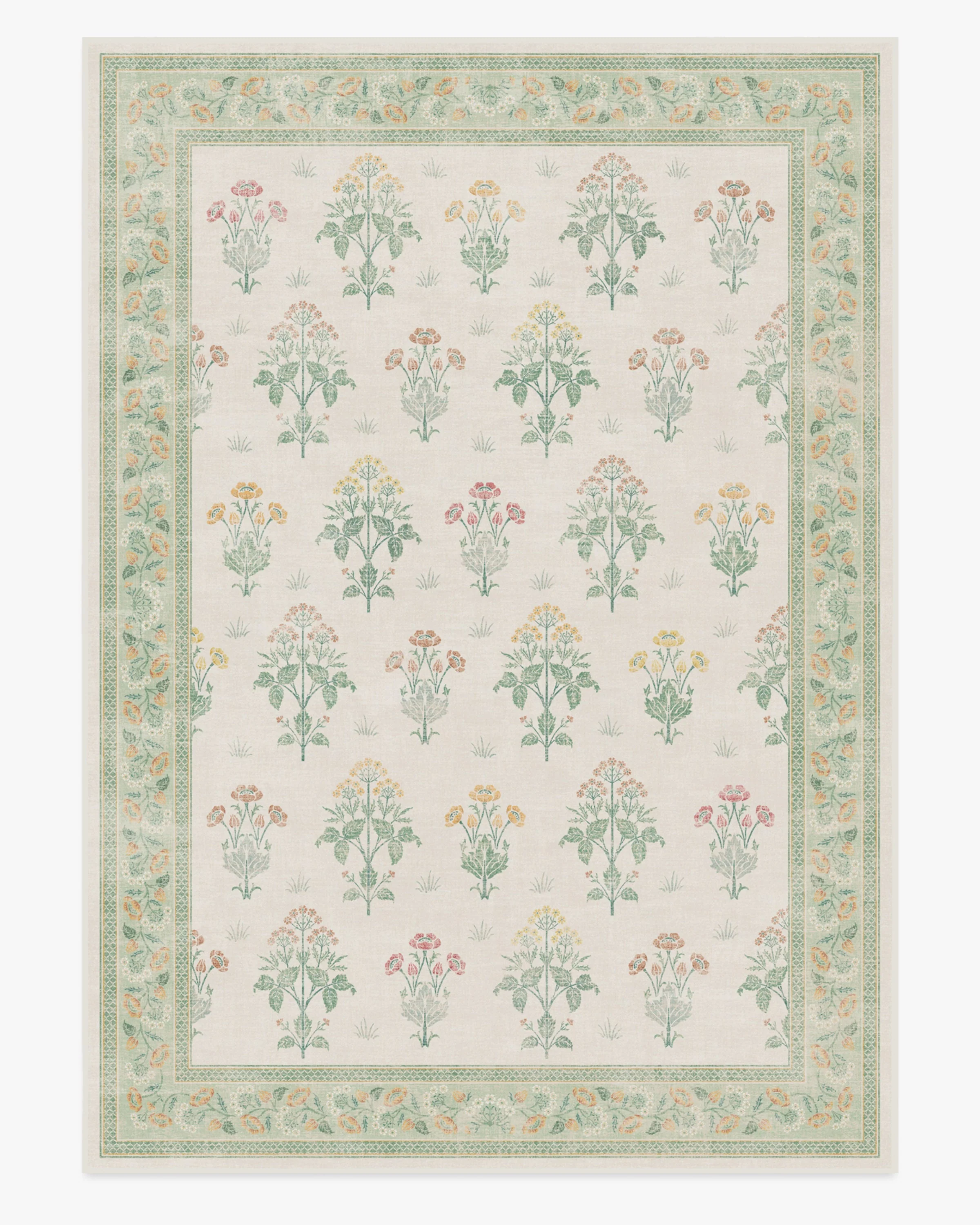 Meadow Sweet Ivory & Green Flatwoven Rug by Morris & Co.