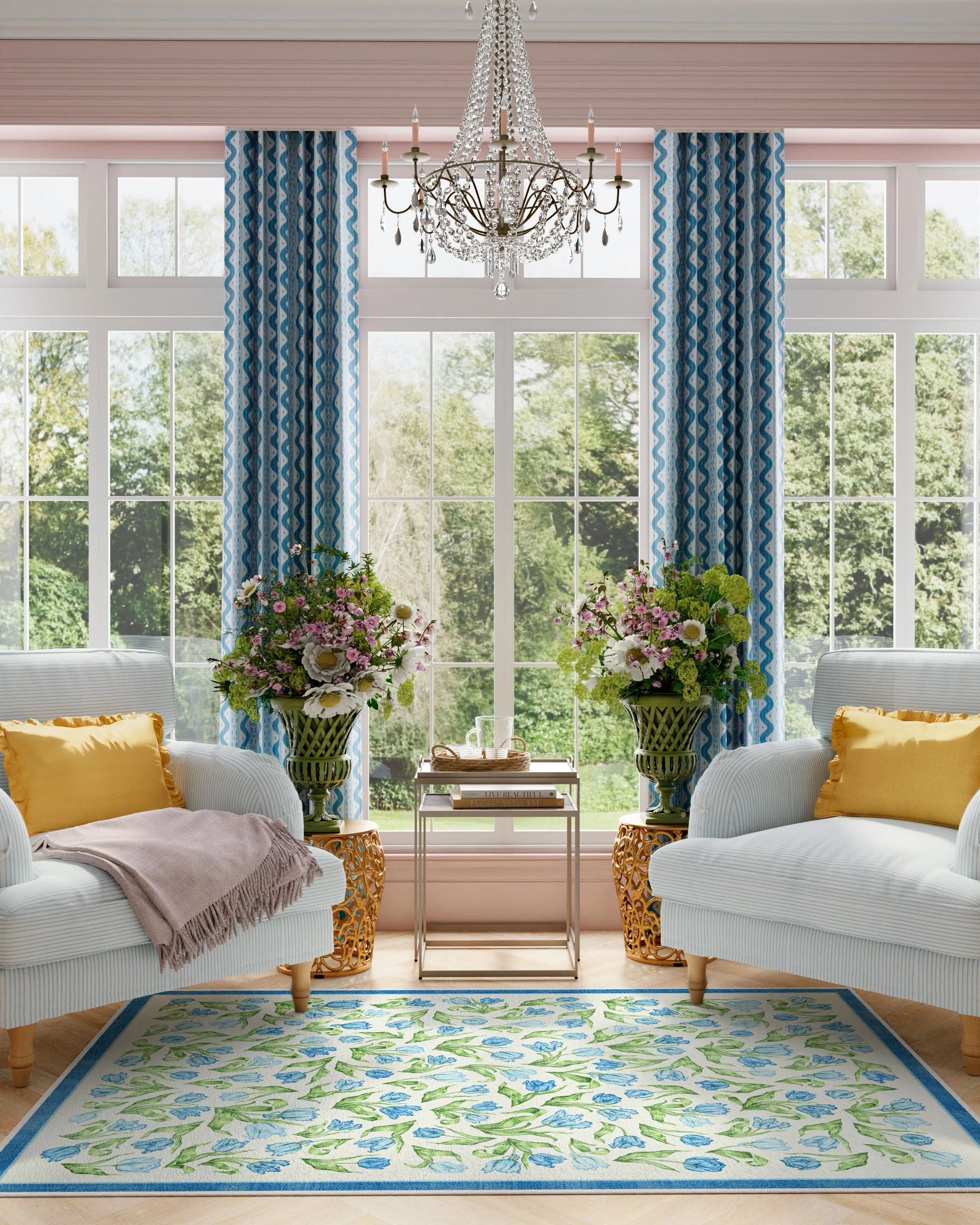 Garden Party Blue Flatwoven Rug by Mrs. Alice