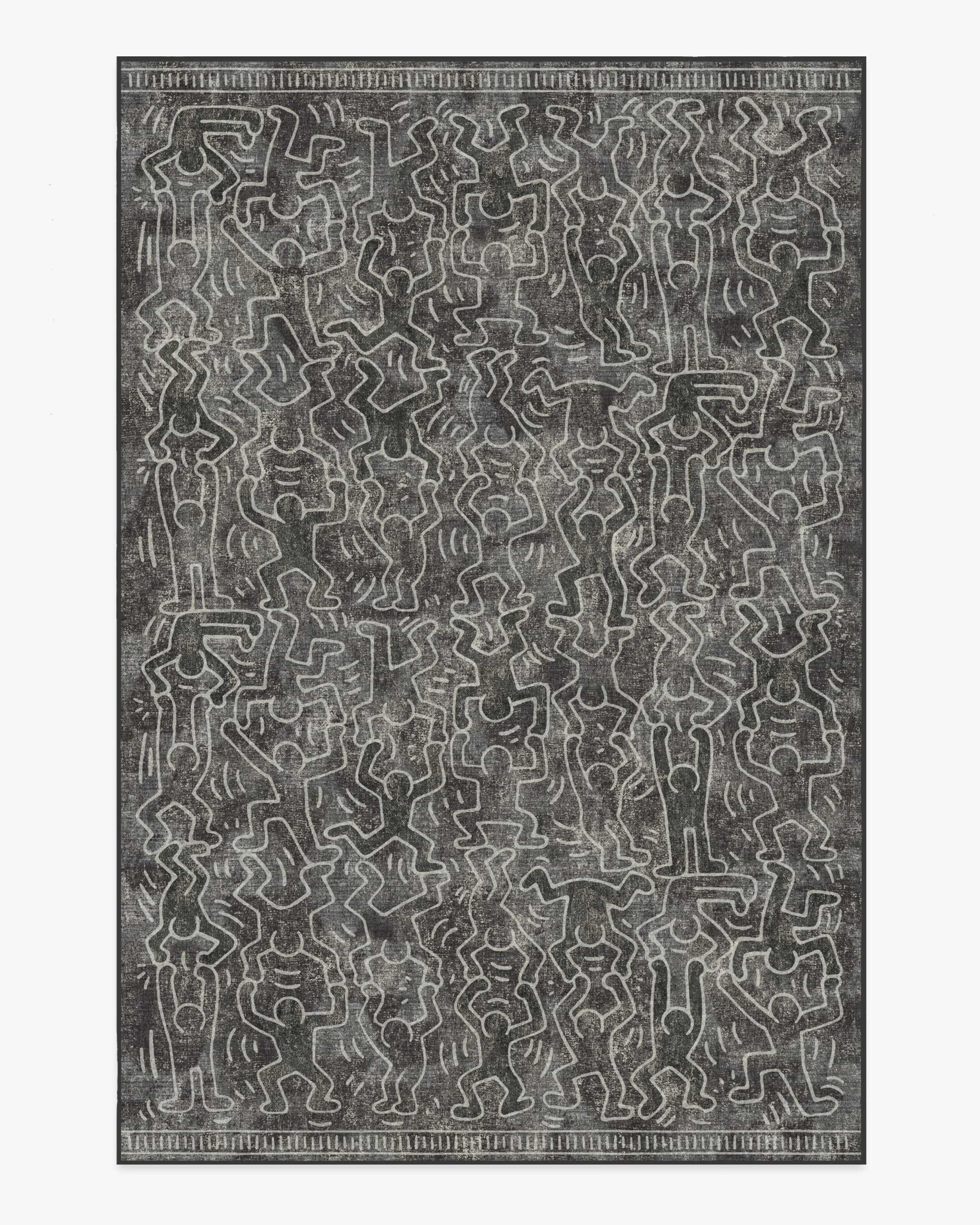 Balancing Act Black Flatwoven Rug by Keith Haring