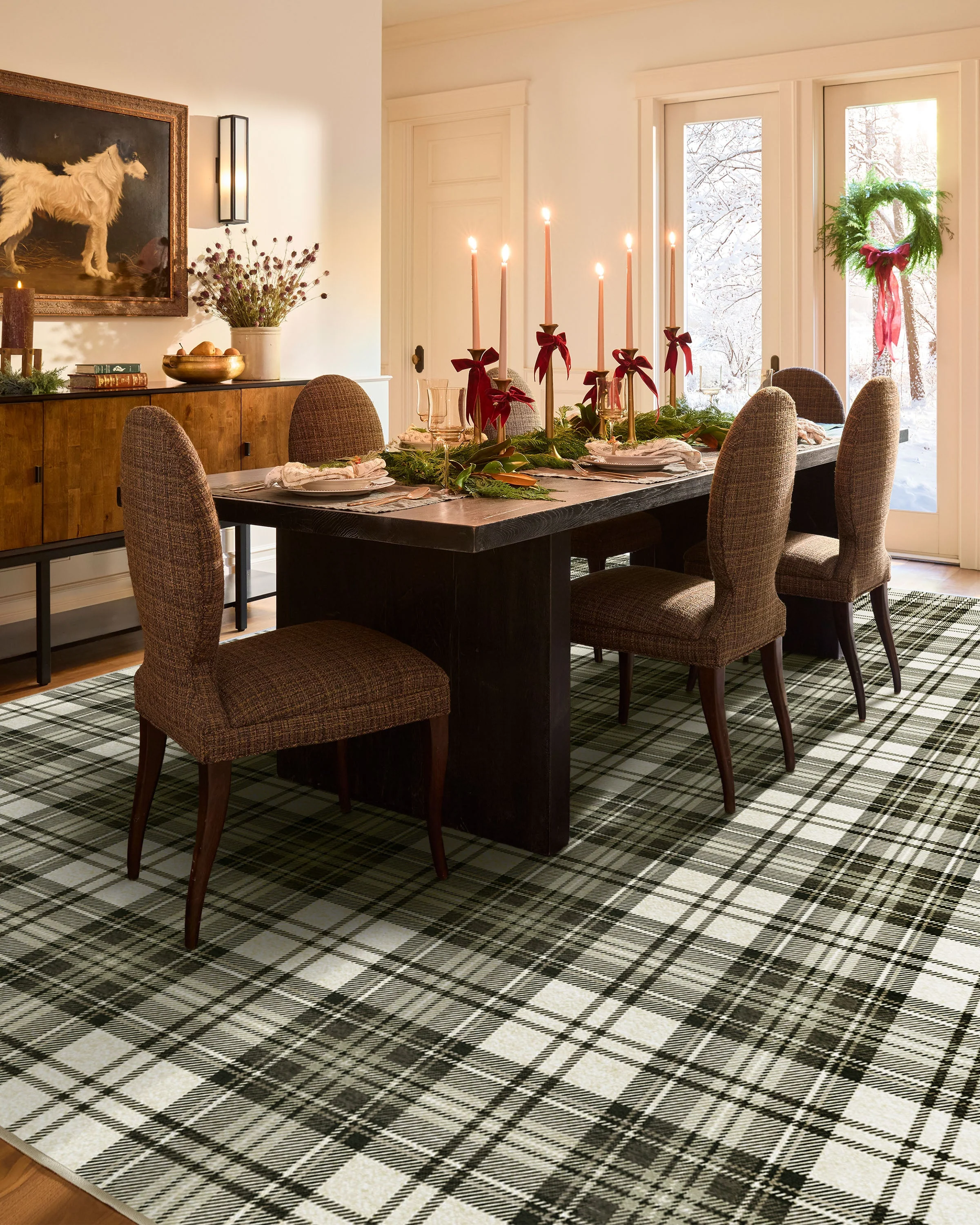 Dress Stewart Tartan Black & Ivory Flatwoven Rug