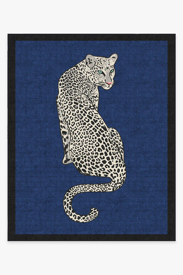 Snow Leopard Sapphire Flatwoven Rug by Jonathan Adler