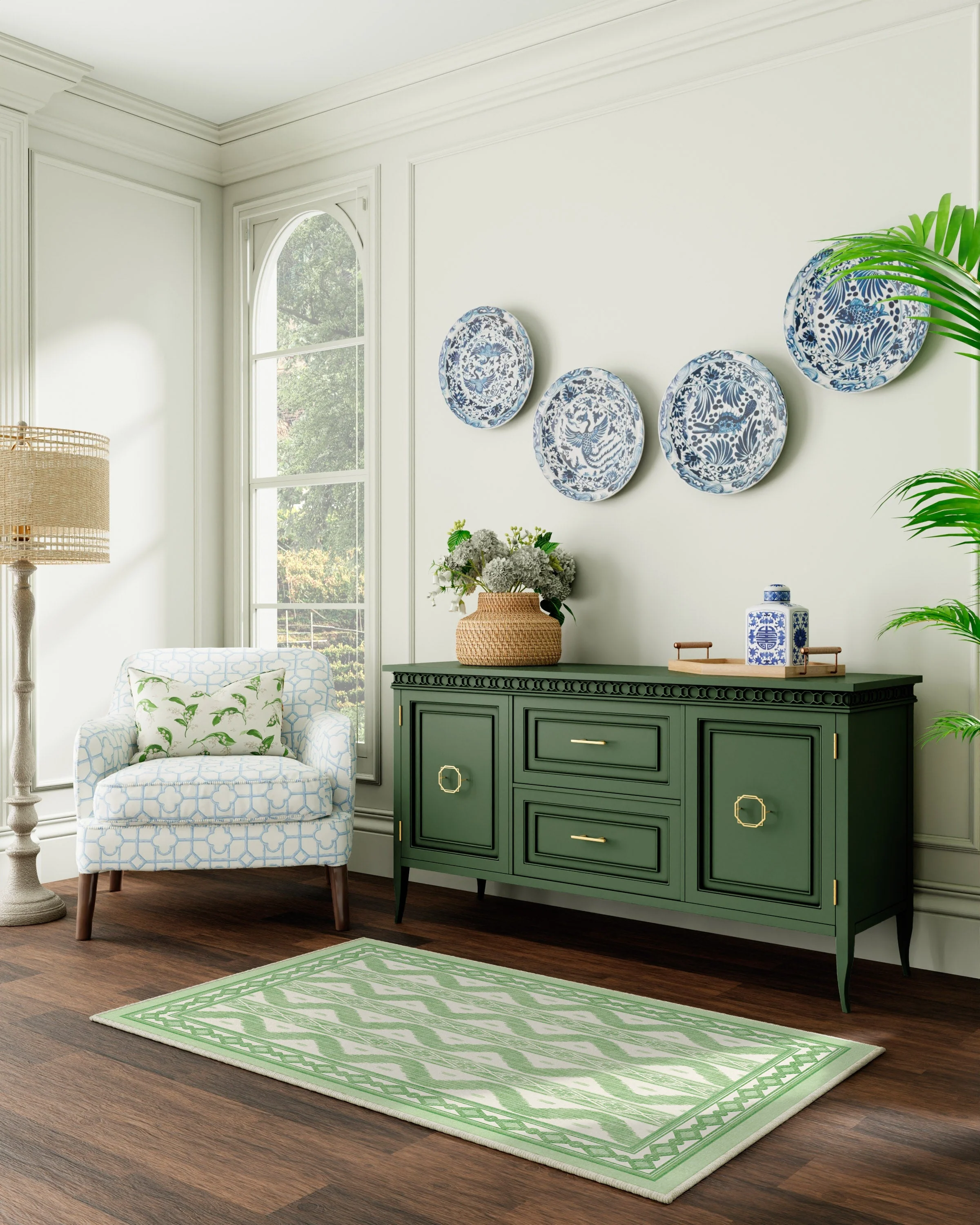 Ava Ikat Green Flatwoven Rug by Mrs. Alice