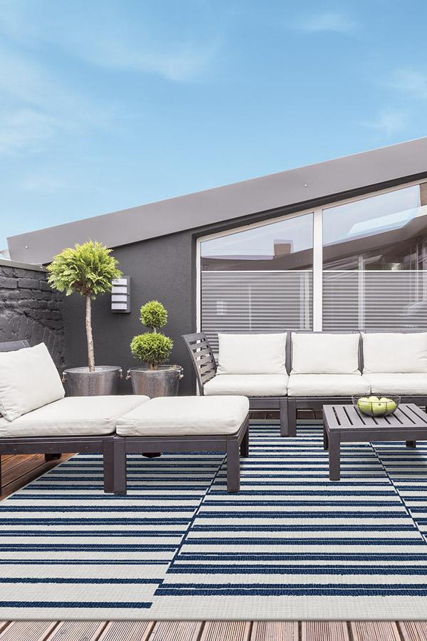 Offset Stripe Navy Outdoor Rug