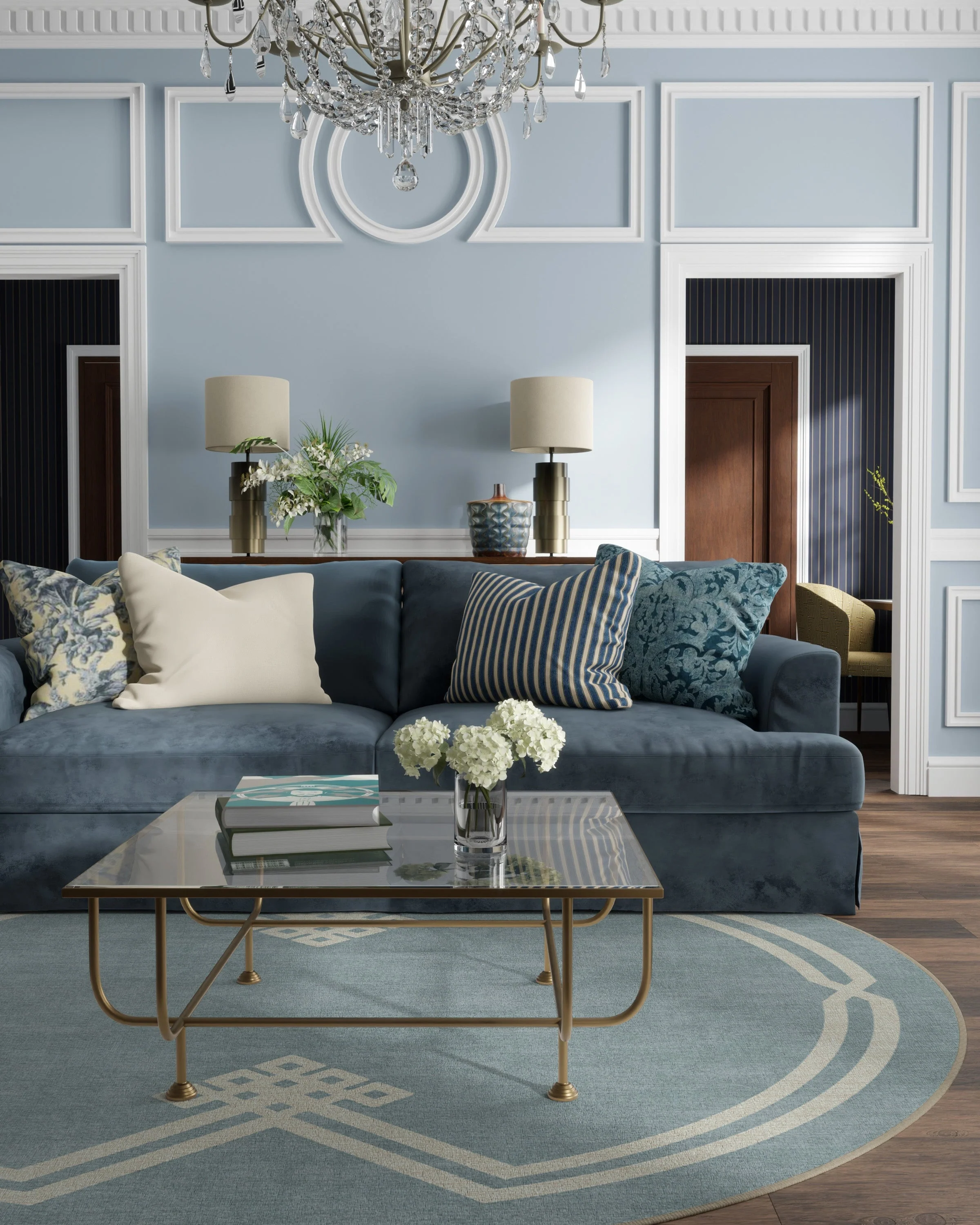 Chrysler Border Chambray Blue Rug by The Hiltons