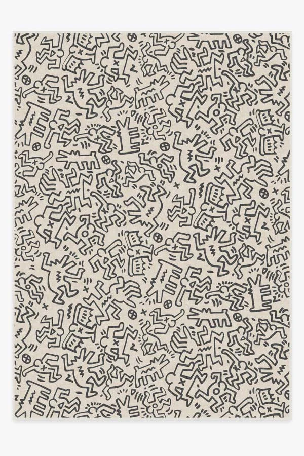 Block Party Black & Ivory Flatwoven Rug by Keith Haring