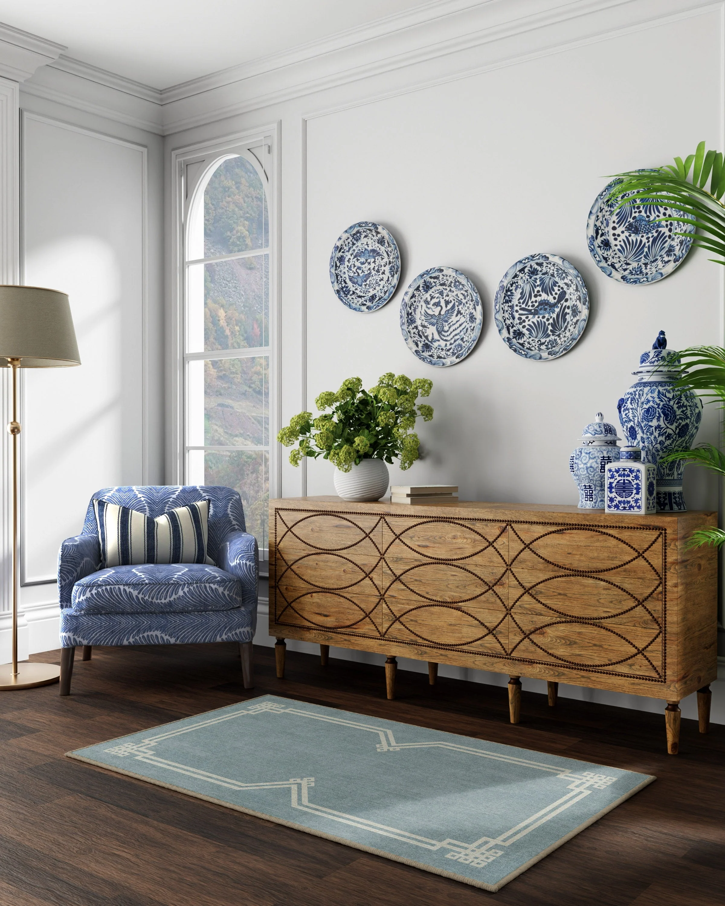 Chrysler Border Chambray Blue Rug by The Hiltons