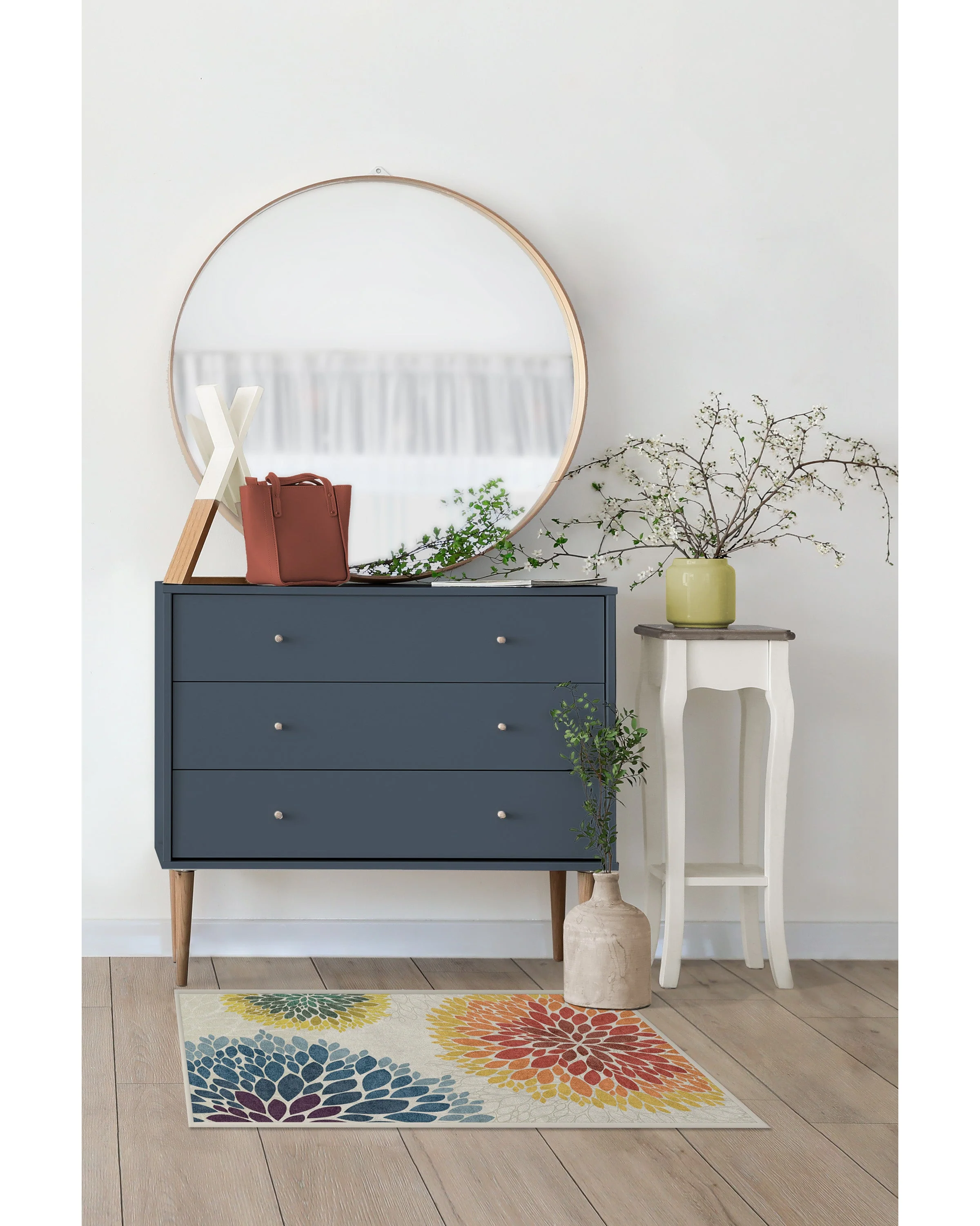 Floral Medallion Multicolor Flatwoven Rug