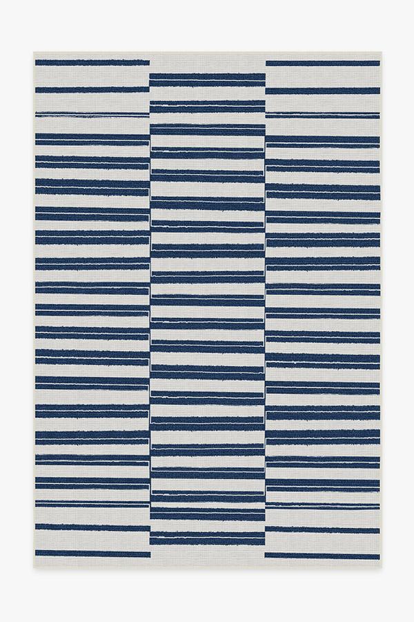 Offset Stripe Navy Outdoor Rug