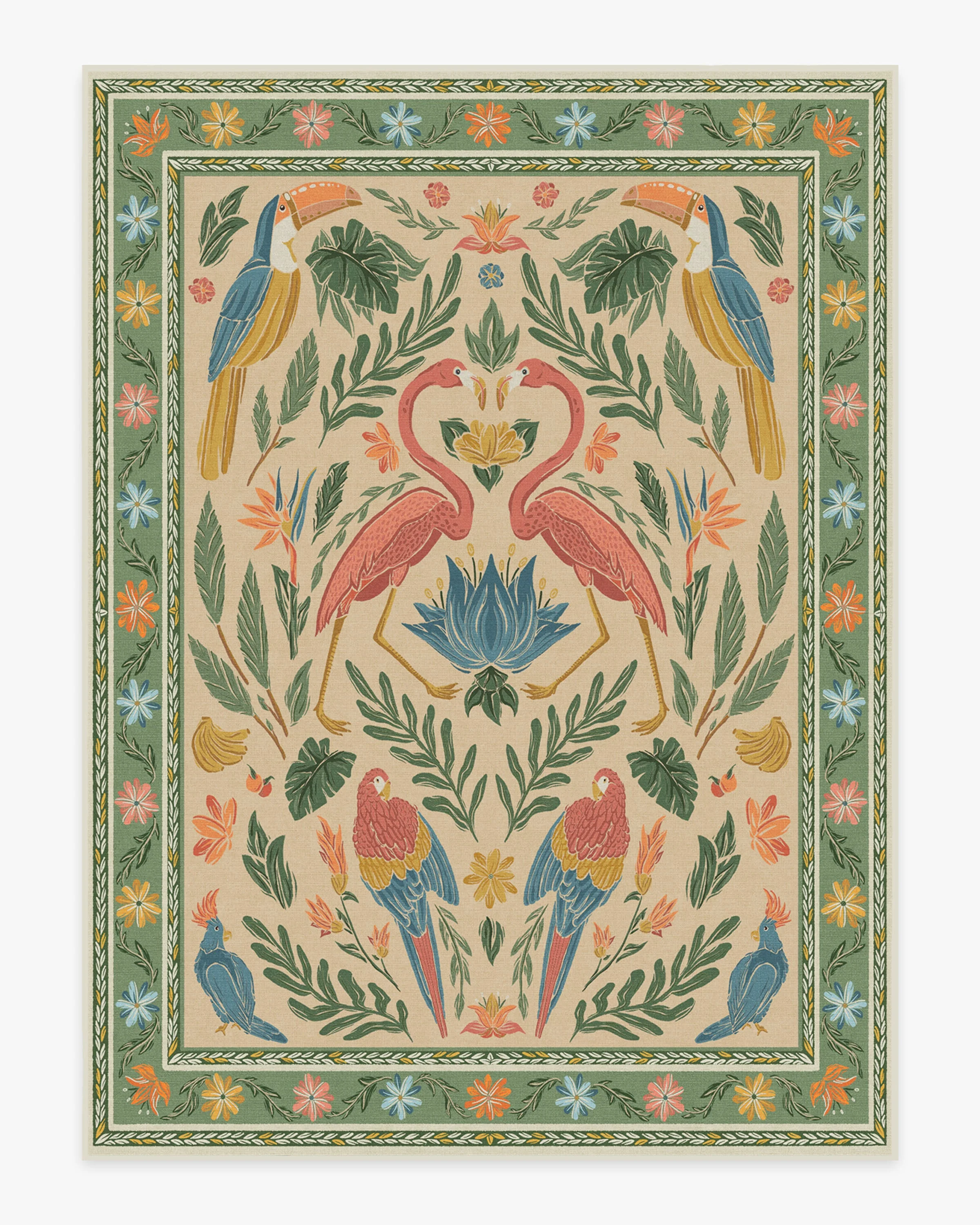 Birds Of A Feather Green & Peach Rug by Iris Apfel