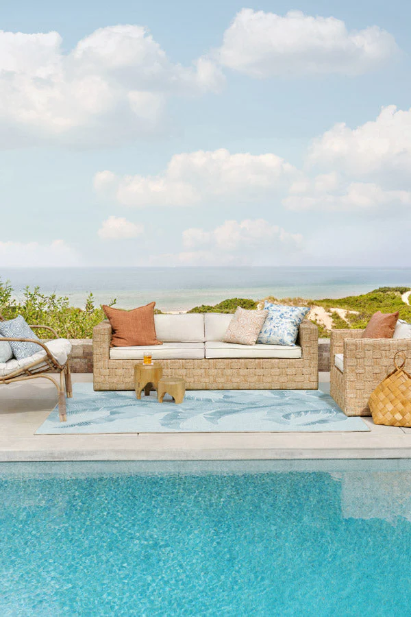 Banana Leaf Soft Blue Outdoor Rug by Gray Malin