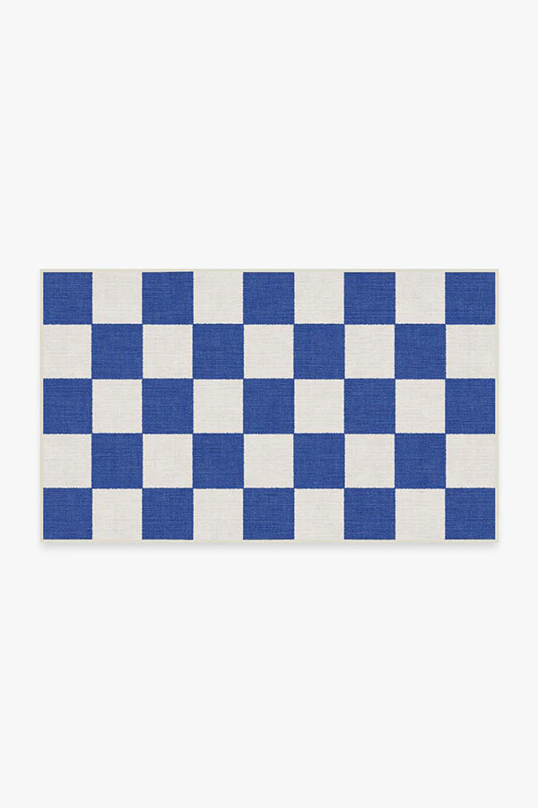 Jaque Checkered Blue Outdoor Rug