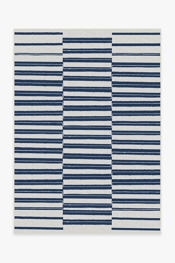 Offset Stripe Navy Outdoor Rug