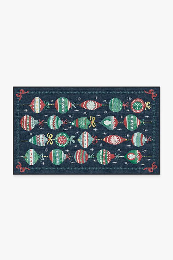 Festive Garland Navy Outdoor Rug
