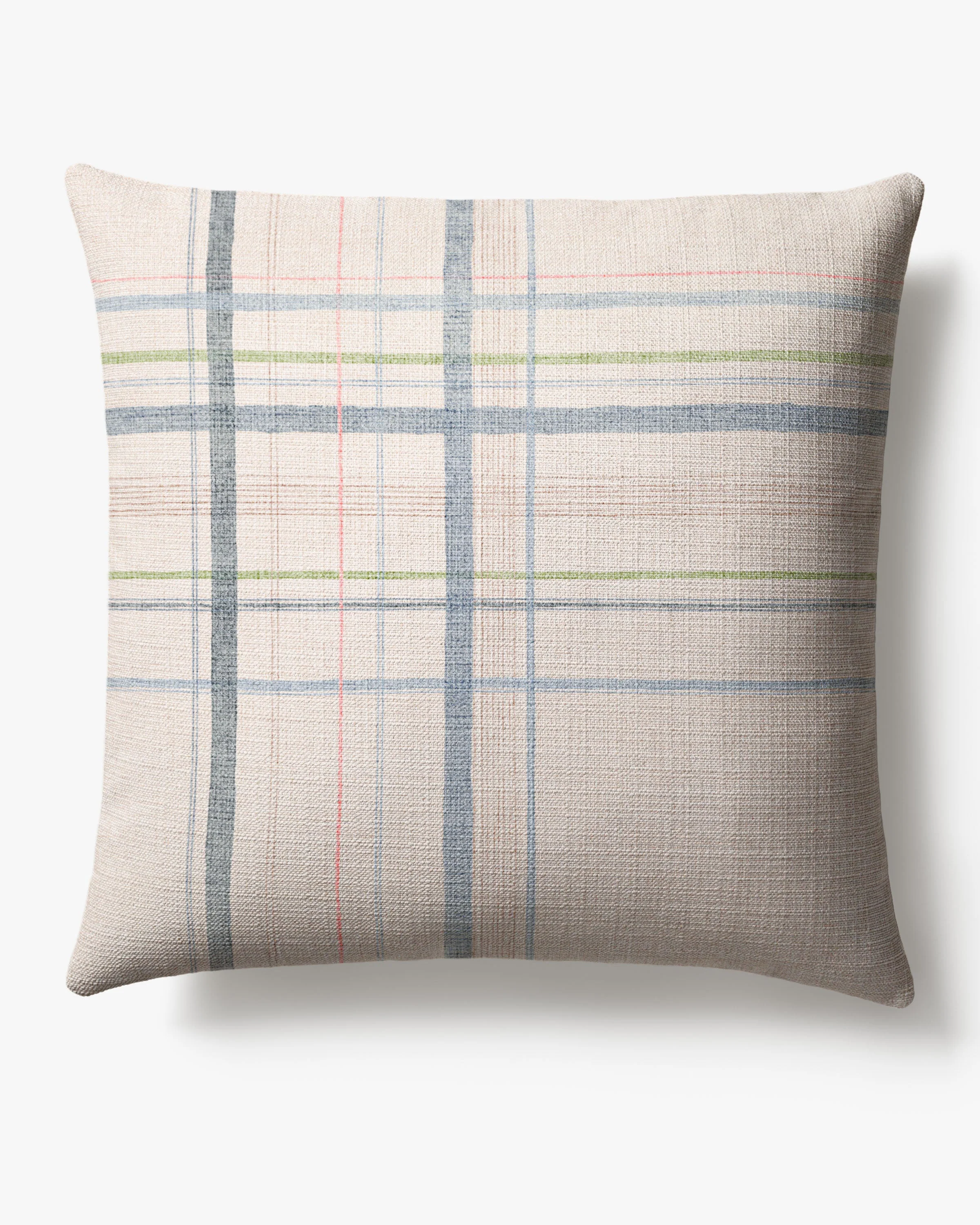 Jules Ivory & Soft Blue Woven Throw Pillow