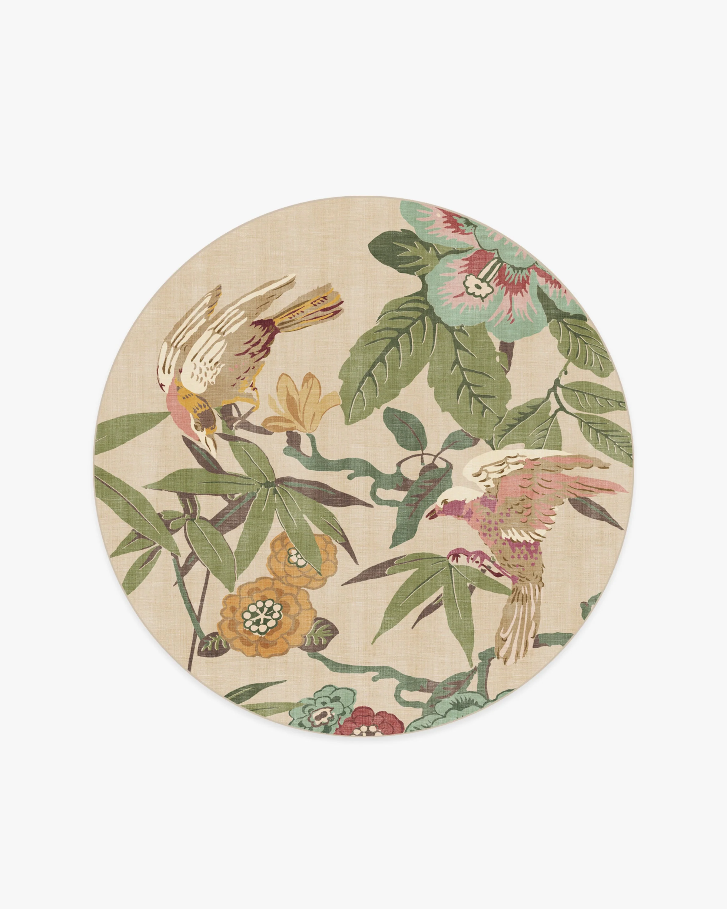 Bamboo & Bird Blush & Jade Rug by Sanderson