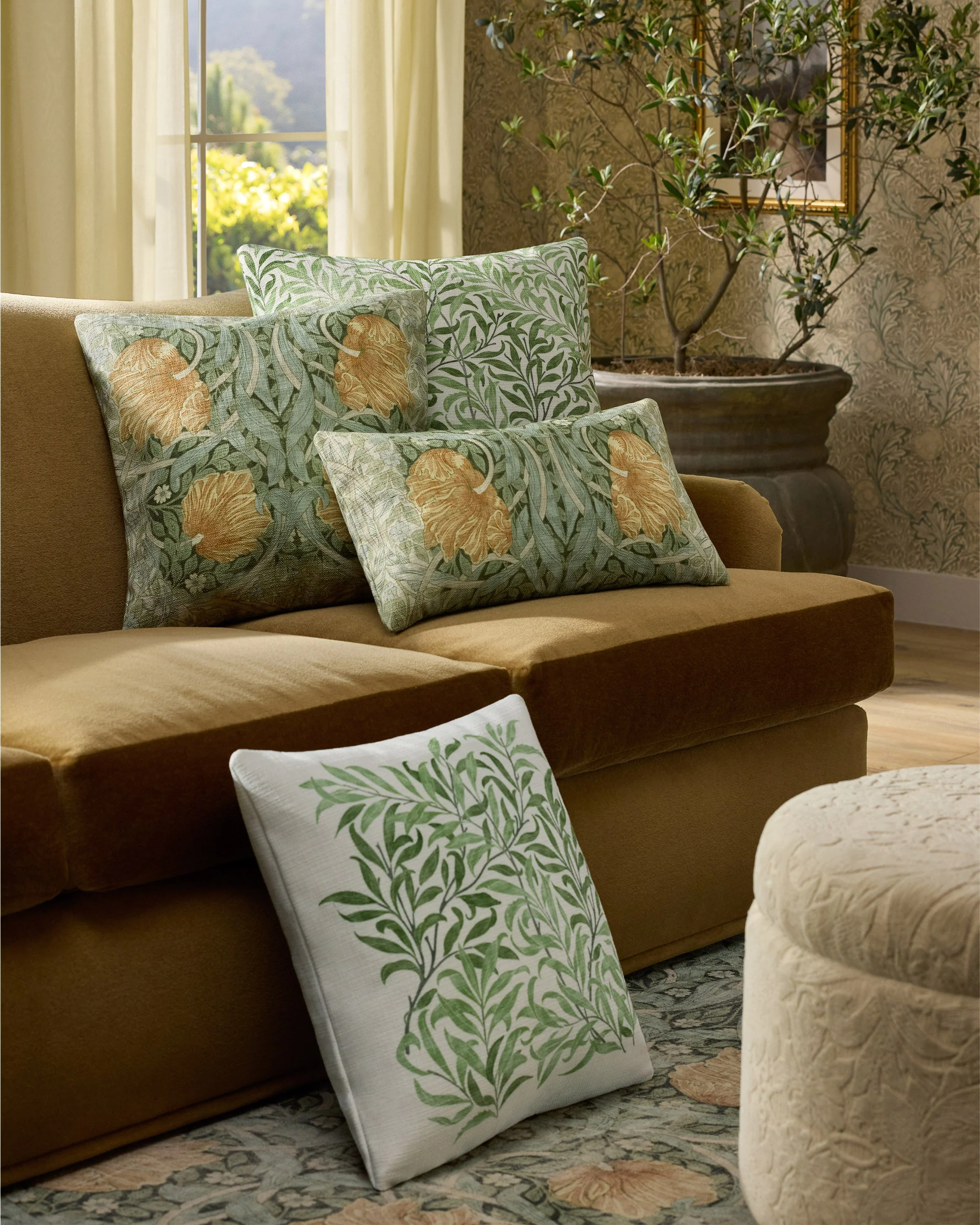 Willow Boughs Garden Sage Woven Throw Pillow by Morris & Co.
