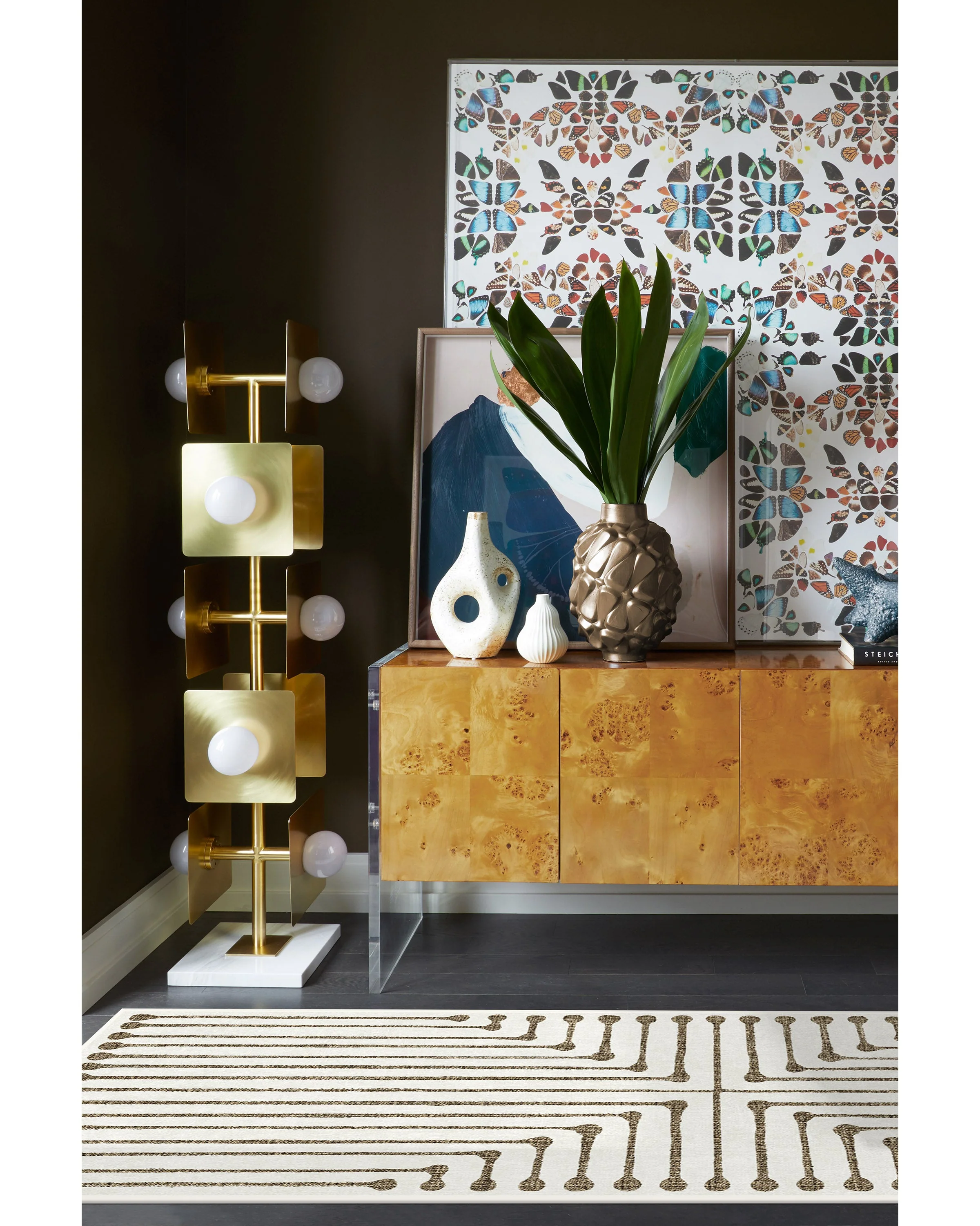 Inkdrop Camel & Ivory Flatwoven Rug by Jonathan Adler