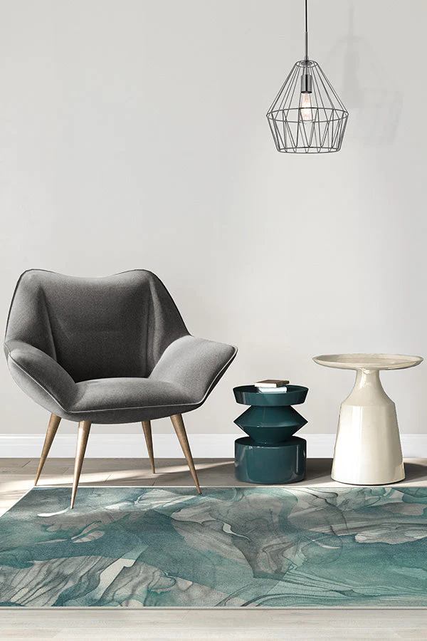 Aurora Teal Grey Flatwoven Rug
