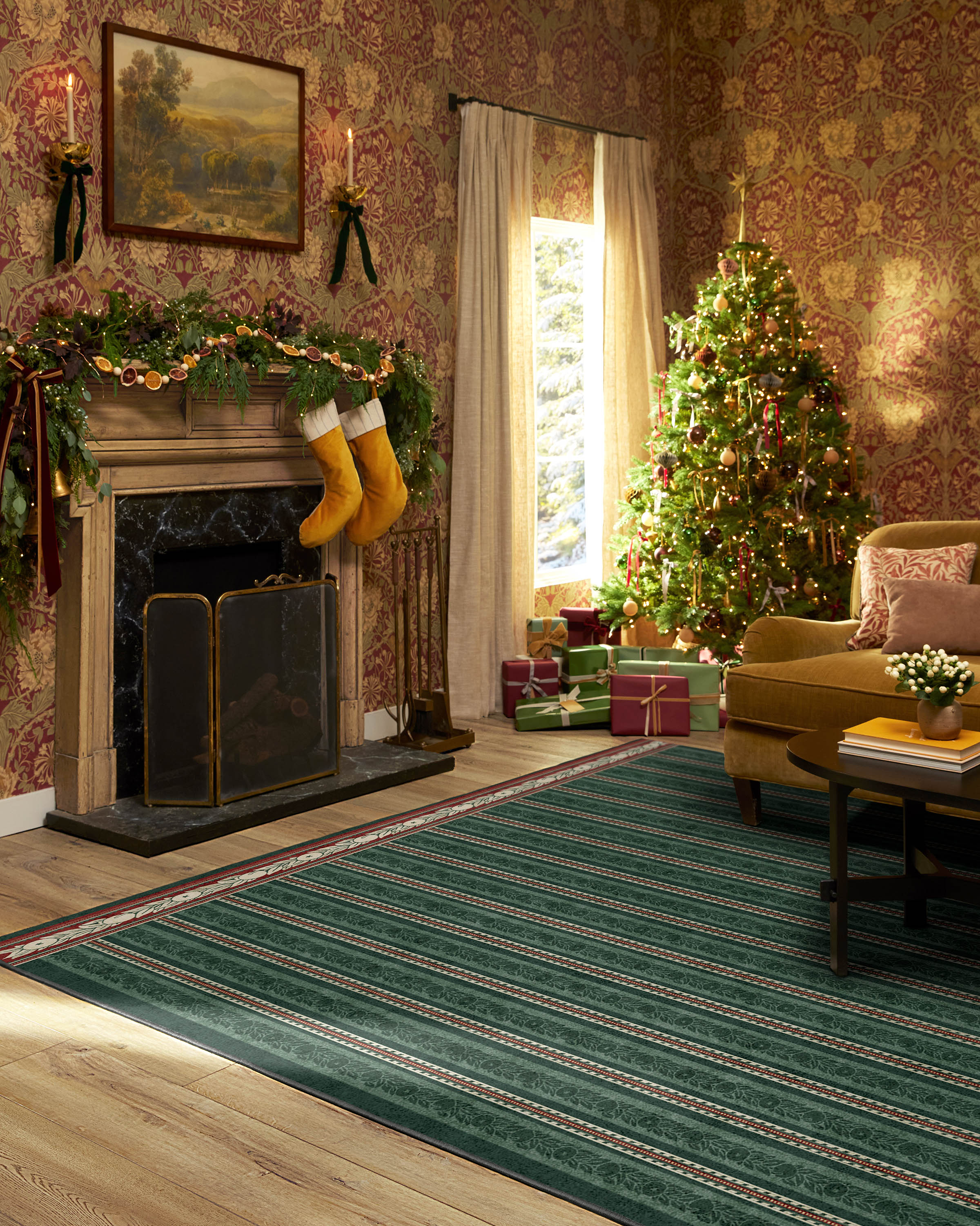 Fruit Stripe Spruce Green Flatwoven Rug by Morris & Co.