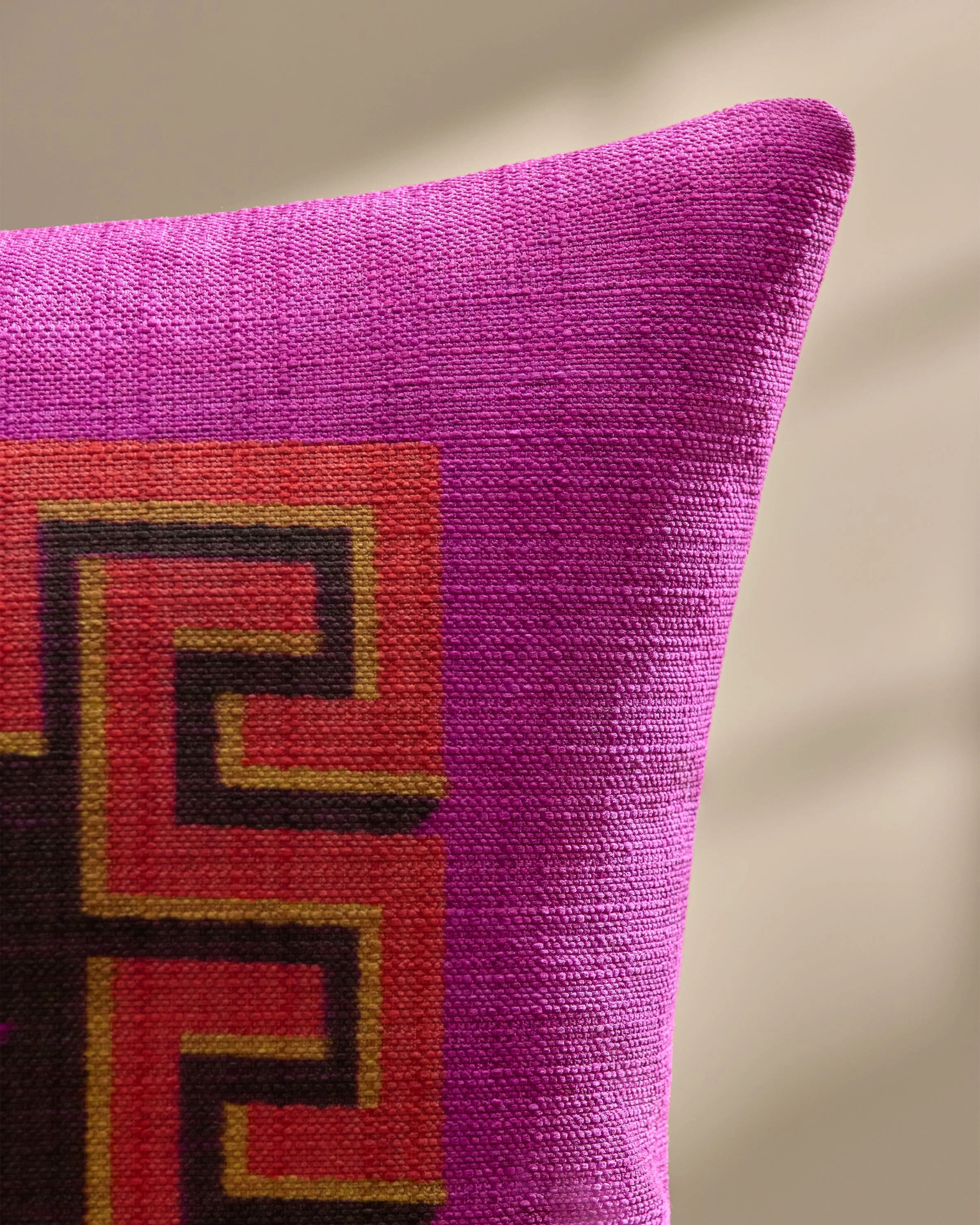 Greek Key Fuchsia Woven Throw Pillow by Jonathan Adler