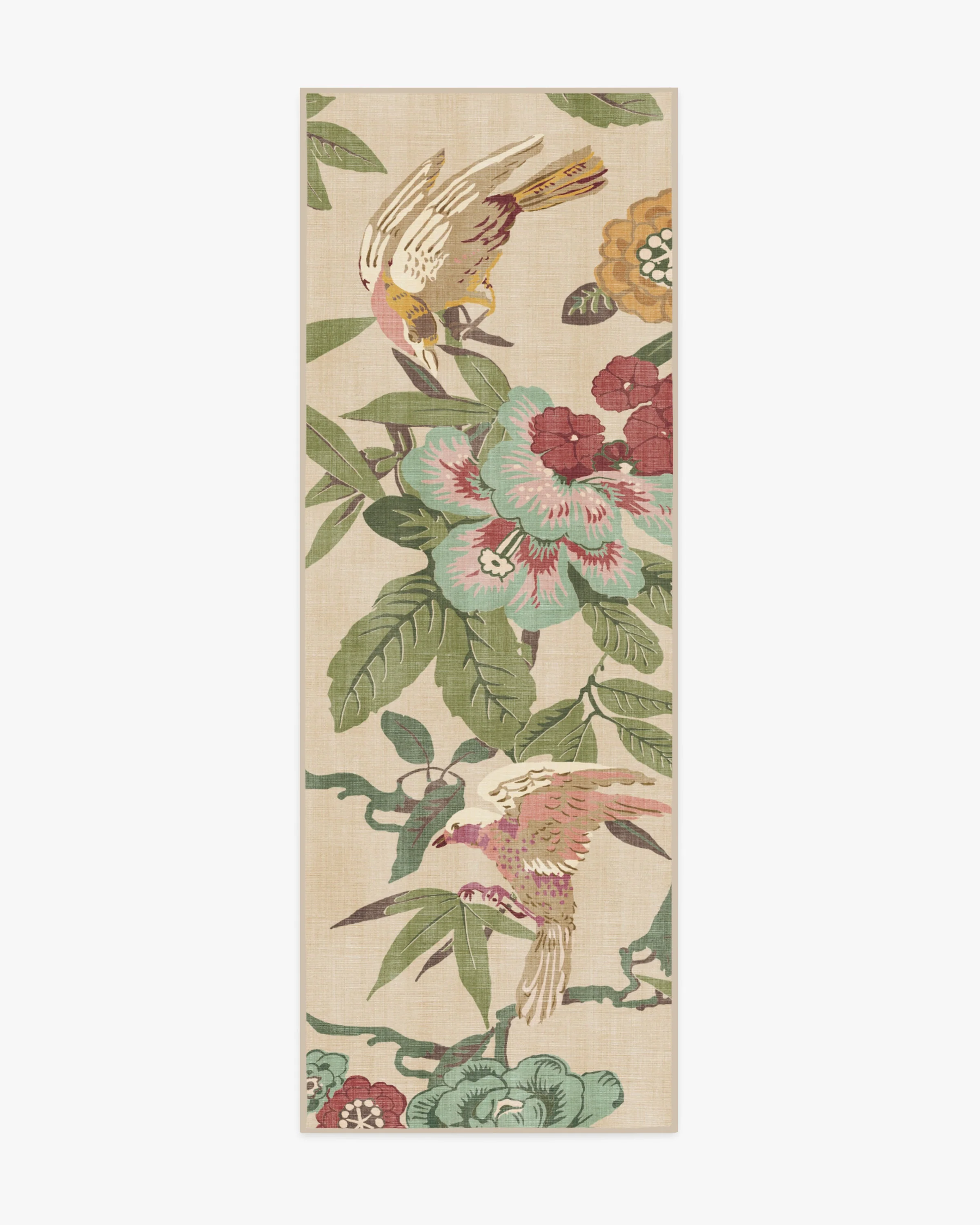 Bamboo & Bird Blush & Jade Rug by Sanderson