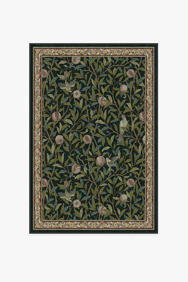 Bird & Pomegranate Teal Green Flatwoven Rug by Morris & Co.