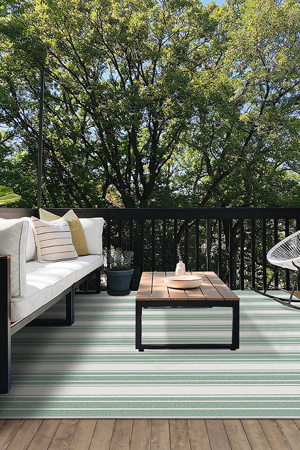 Marina Stripe Sage Green Outdoor Rug