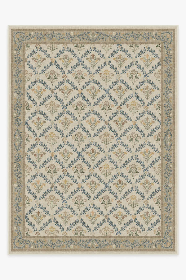 Bellflowers Ivory & Gold Flatwoven Rug by Morris & Co.