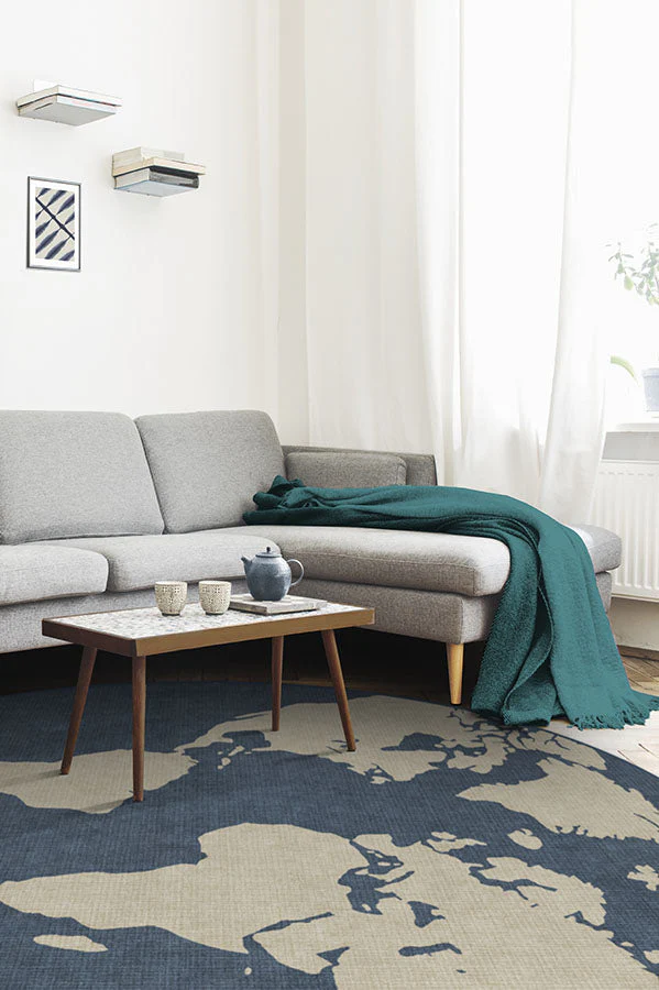 World Map Blue Rug