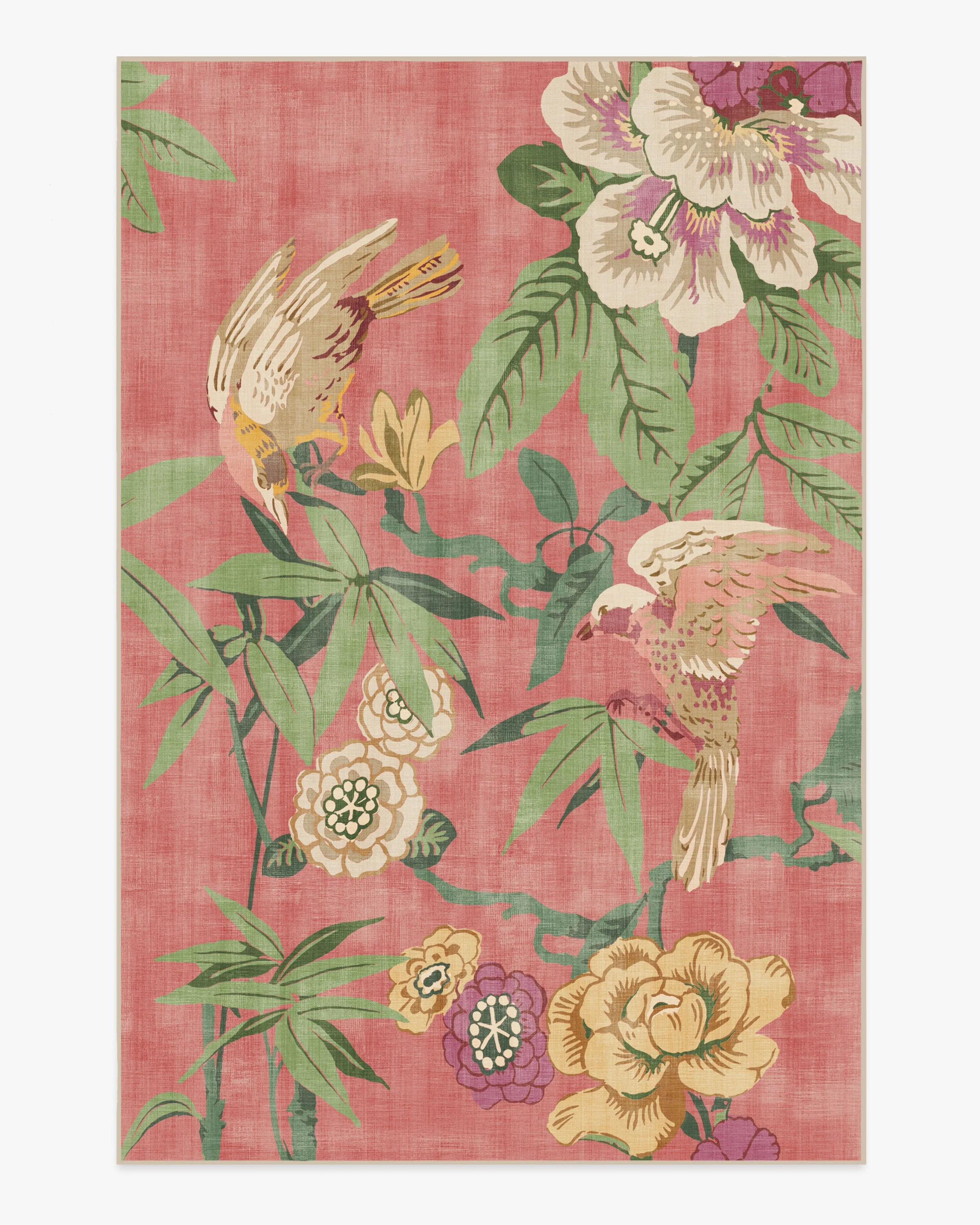 Bamboo & Bird Blossom Pink Rug by Sanderson