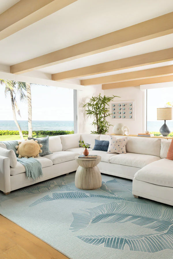 Banana Leaf Soft Blue Outdoor Rug by Gray Malin
