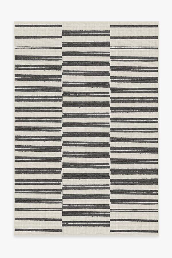 Offset Stripe Black Outdoor Rug