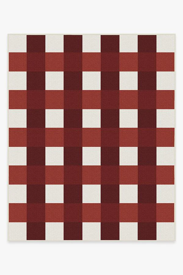 Gingham Plaid Red & White Outdoor Rug