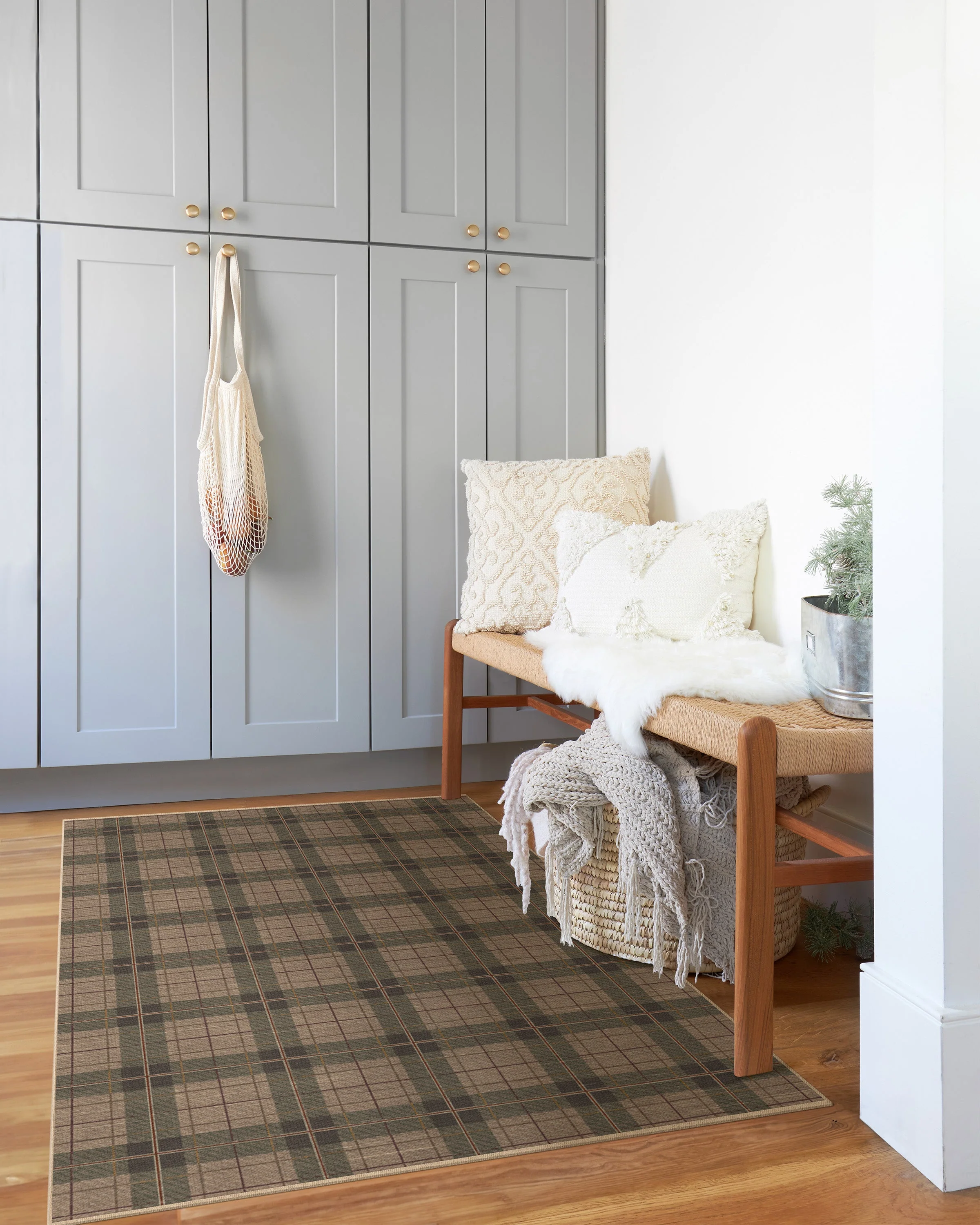 Alfie Plaid Natural & Green Flatwoven Rug
