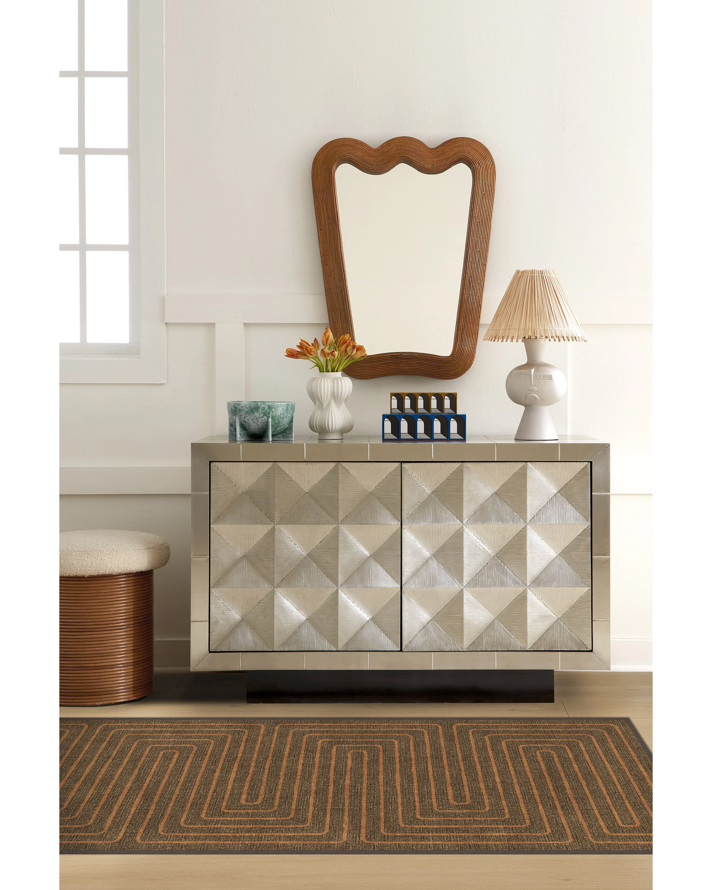 Labyrinth Brown & Orange Flatwoven Rug by Jonathan Adler