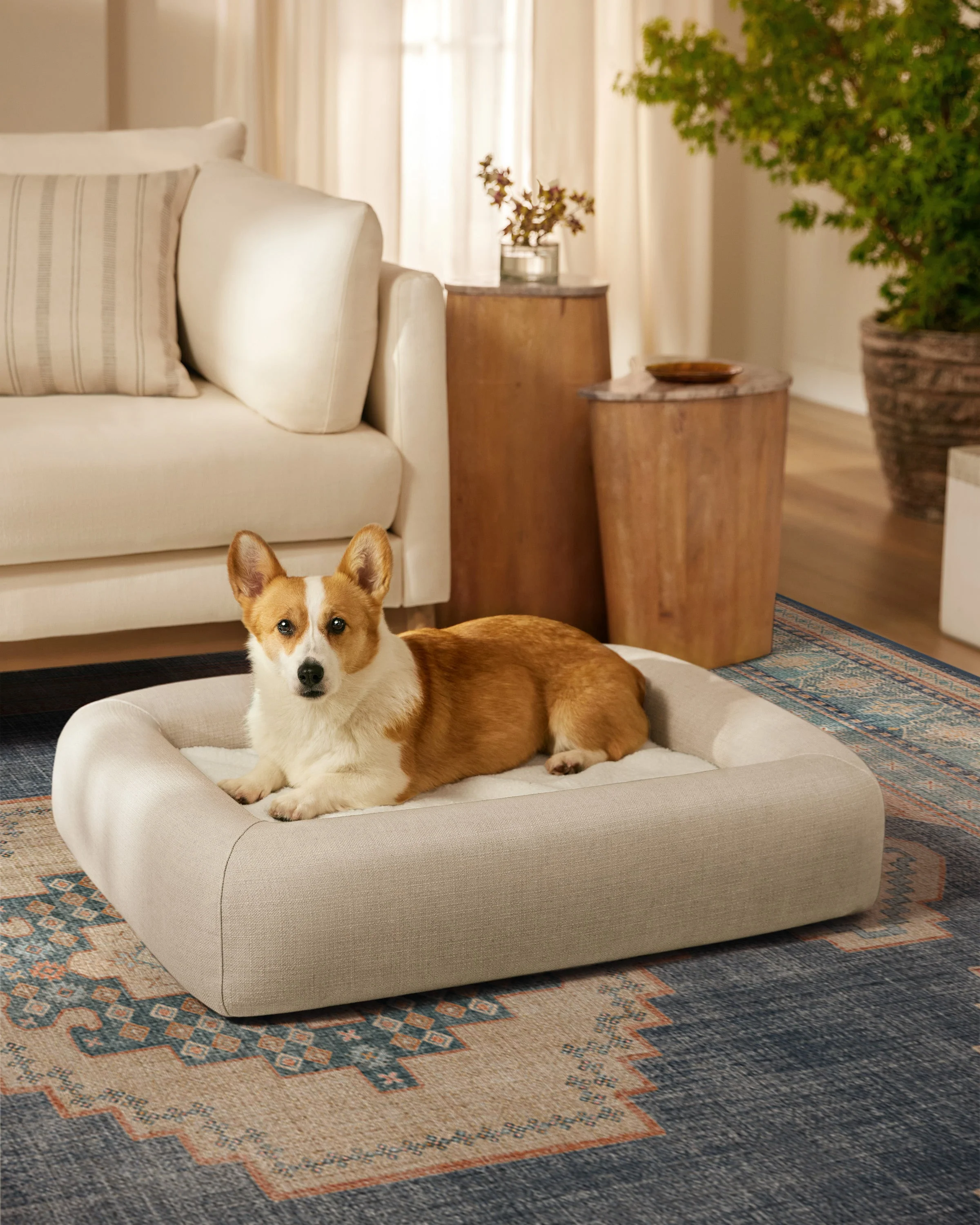 Sand Woven Bolster Pet Bed