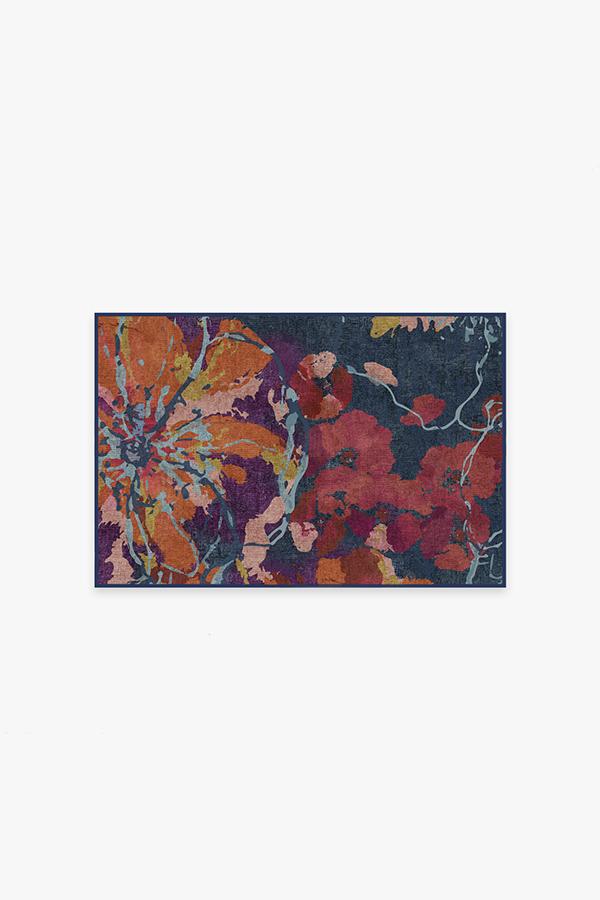 Watercolor Floral Navy Flatwoven Rug