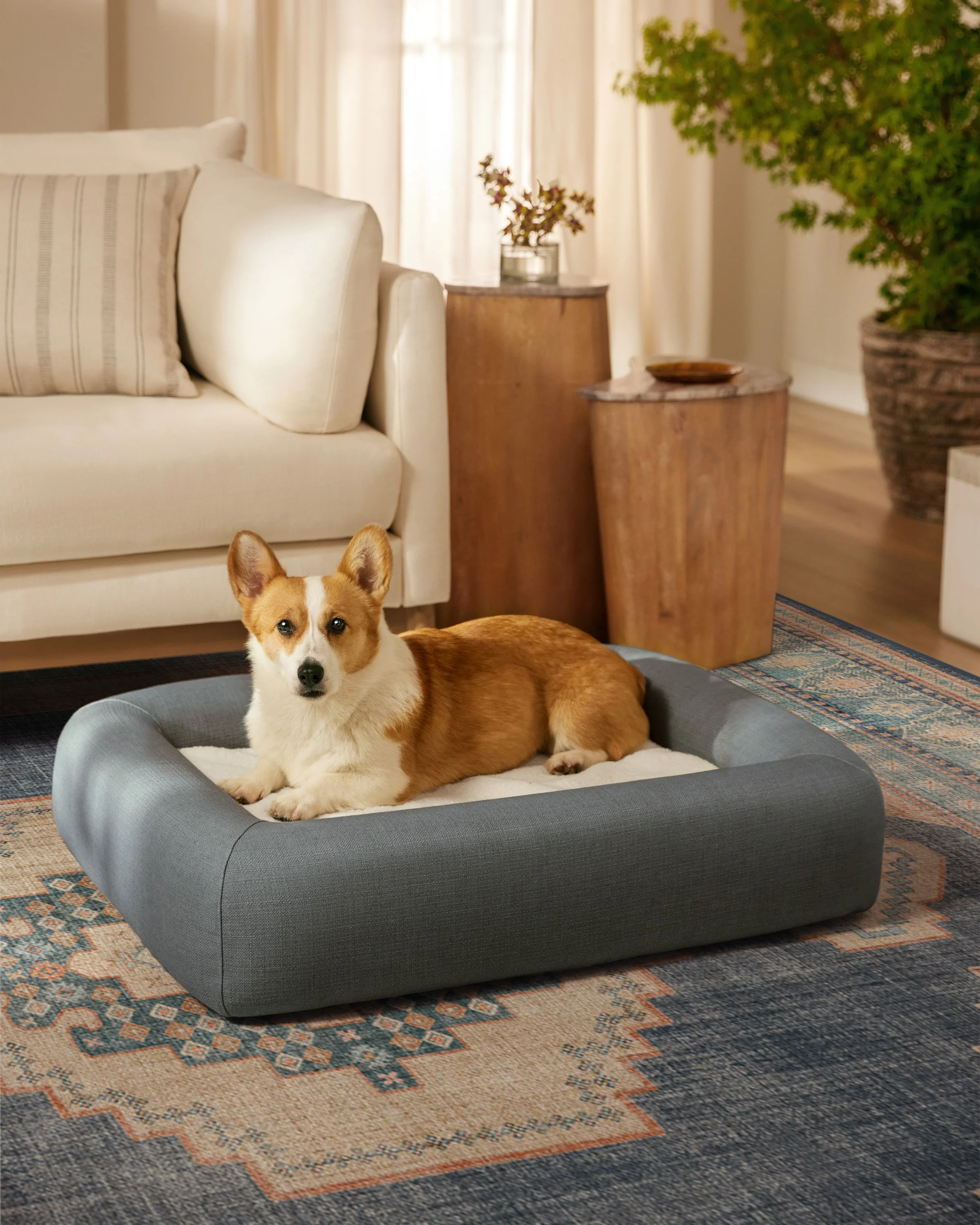 Stone Grey Woven Bolster Pet Bed