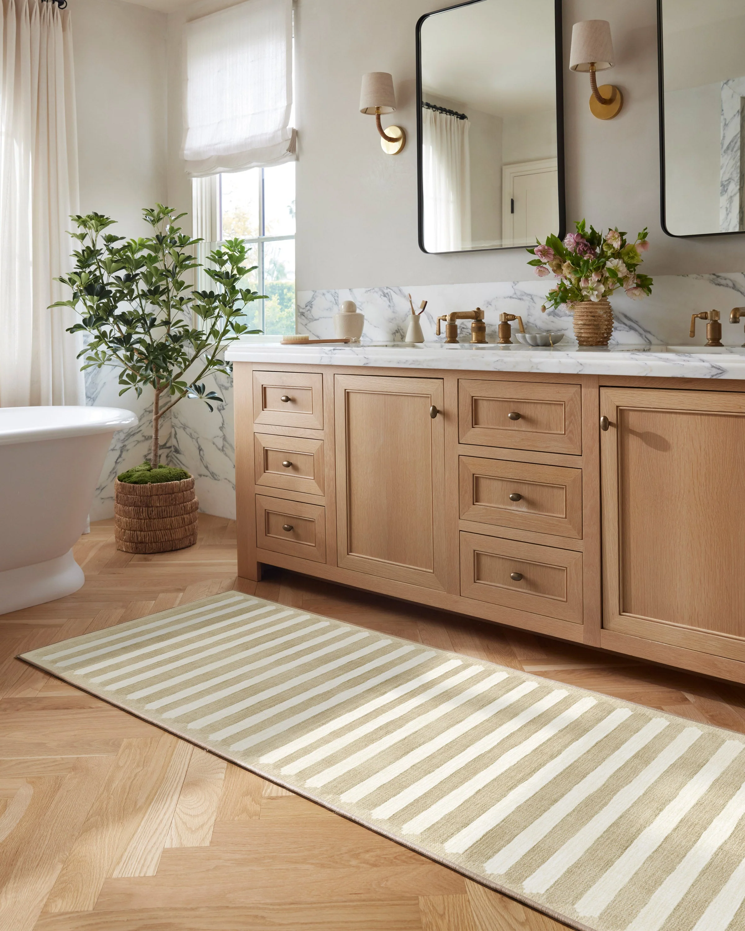 Elin Stripe Latte Cream Flatwoven Rug by goop
