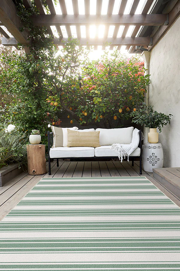 Marina Stripe Sage Green Outdoor Rug