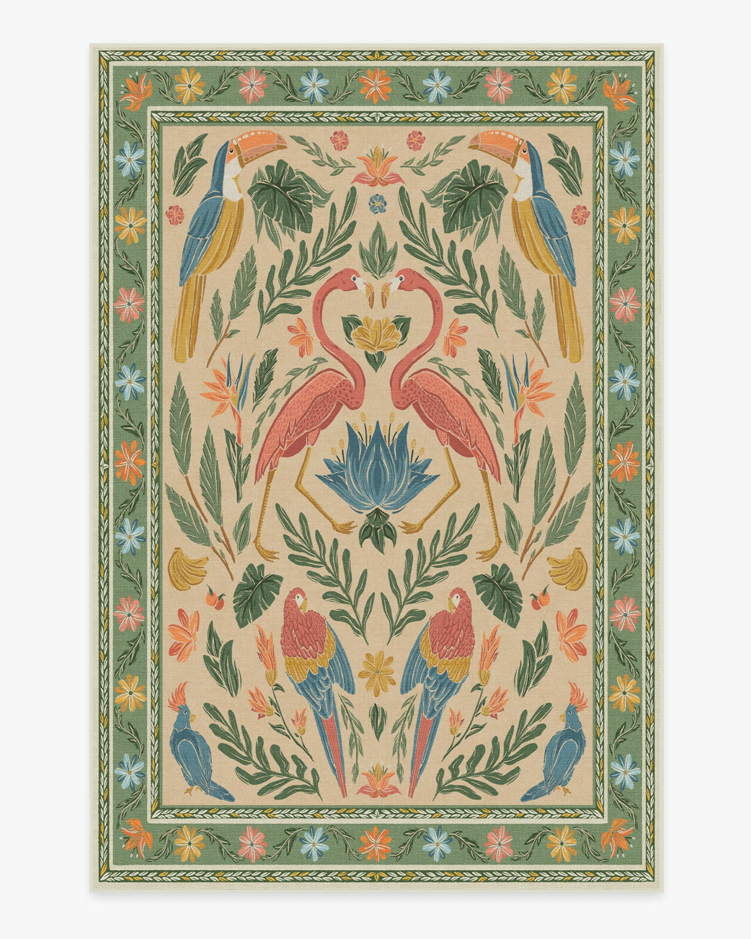 Birds Of A Feather Green & Peach Rug by Iris Apfel